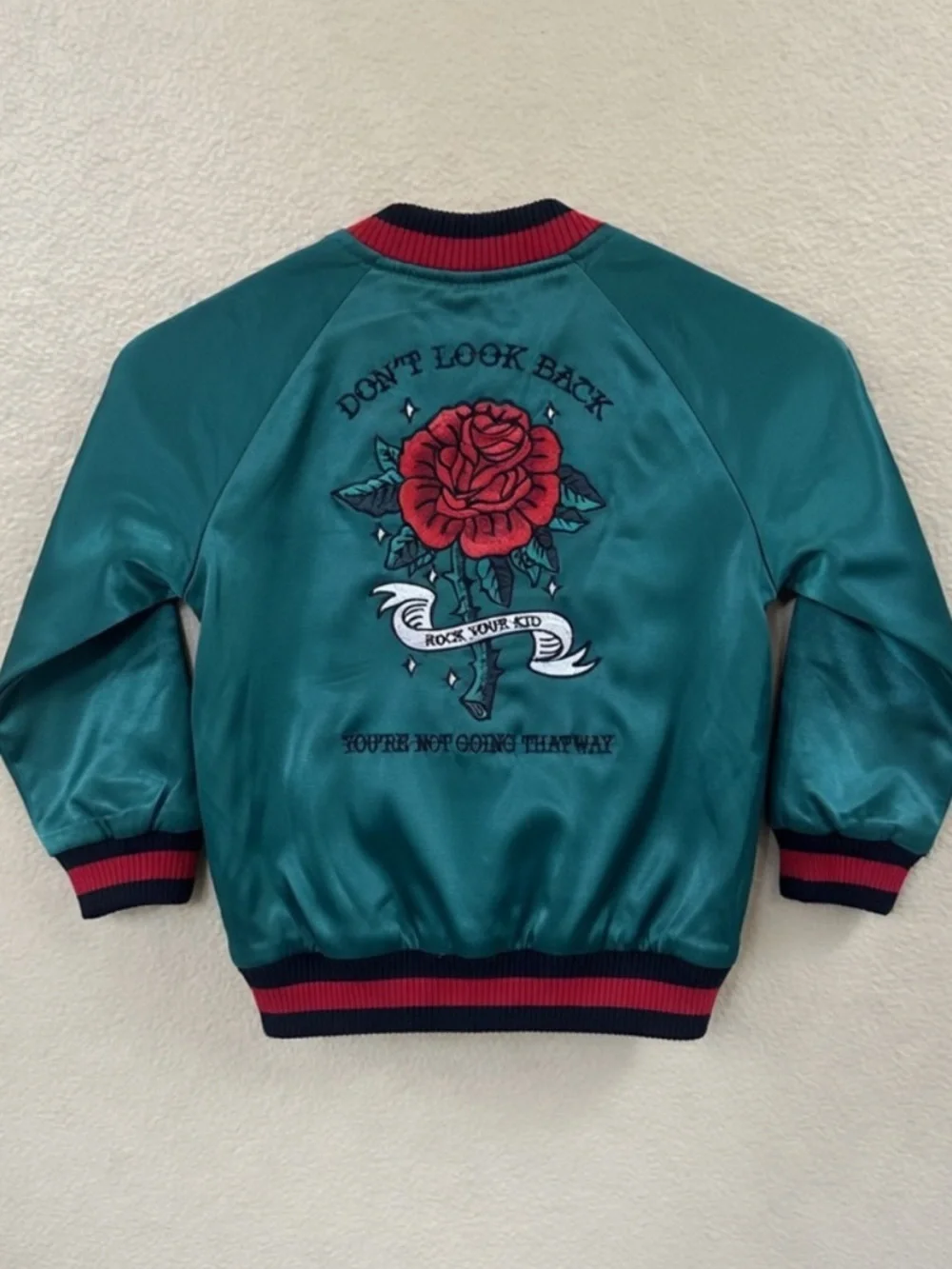 Rock Your Kid Reversible Satin & Velour Bomber Jacket Rose Size 4